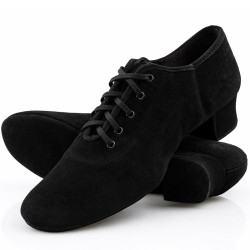 Boys' Professional Latin Dance Shoes, Black Suede Leather DM 5207