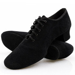 Men's Professional Latin Dance Shoes, Black Suede Leather DM 5207