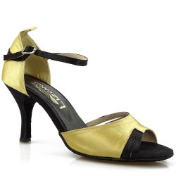 Dance shoes, professional, gold black, satin 35