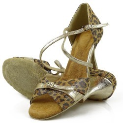 Dance shoes, professional, gold leather, leopard print 33