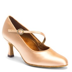 Dance shoes, professional, ICS RoundToe SingleStrap - Peach Satin